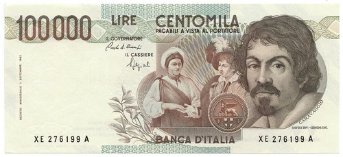 100000 lire caravaggio - lire, i