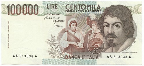 100000 lire caravaggio tipo - 100000,
