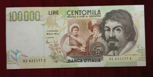 Italia 100000 lire - italia, caravaggio