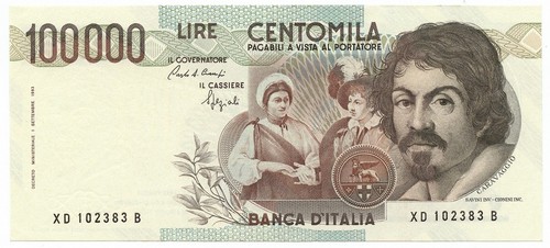 100000 lire caravaggio - i, tipo