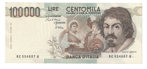 100000 lire caravaggio - lire, i°